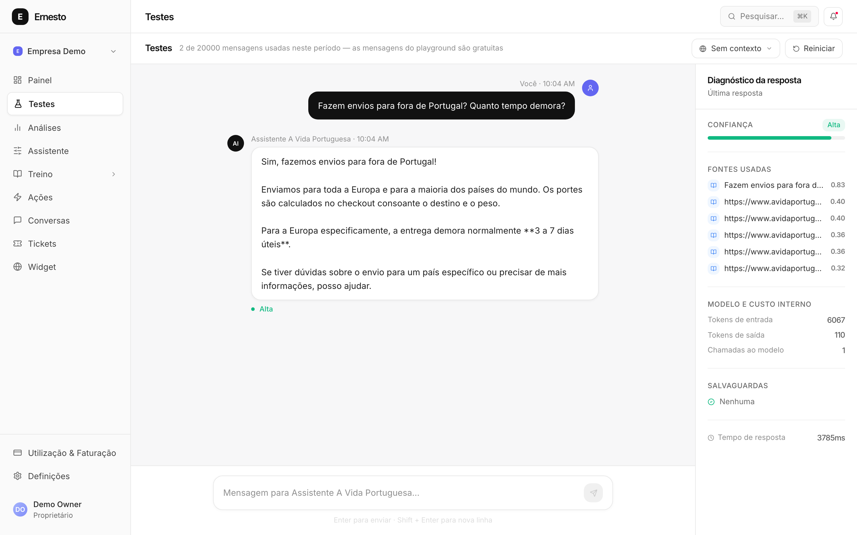 Simulador do Ernesto: resposta com fontes citadas, nível de confiança e diagnóstico